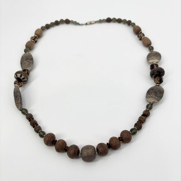 Vintage Chunky 34" Brown Beaded Necklace with Snakeskin Earthy Design - Picture 2 of 5